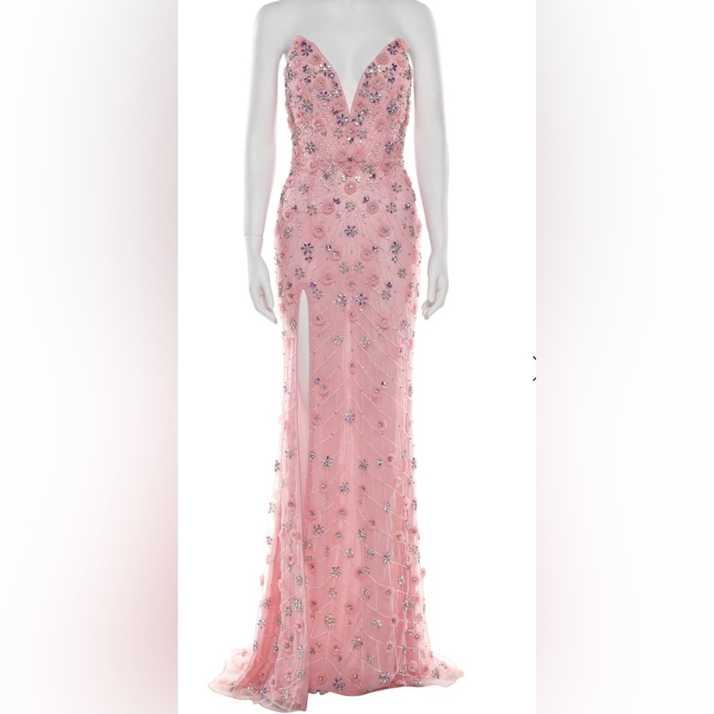 Portia and Scarlett PS26176 - Floral Embellished Plunging V-Neck Dress